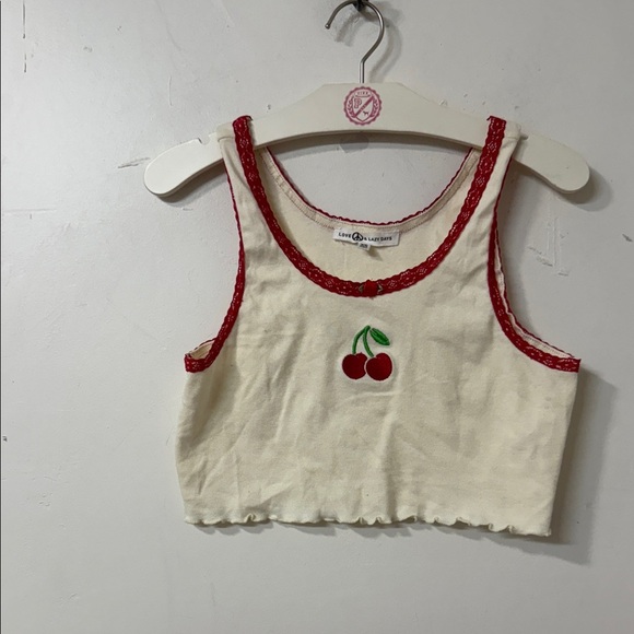 Cherry Embroidered Tank Top with Red Trim - Picture 1 of 3